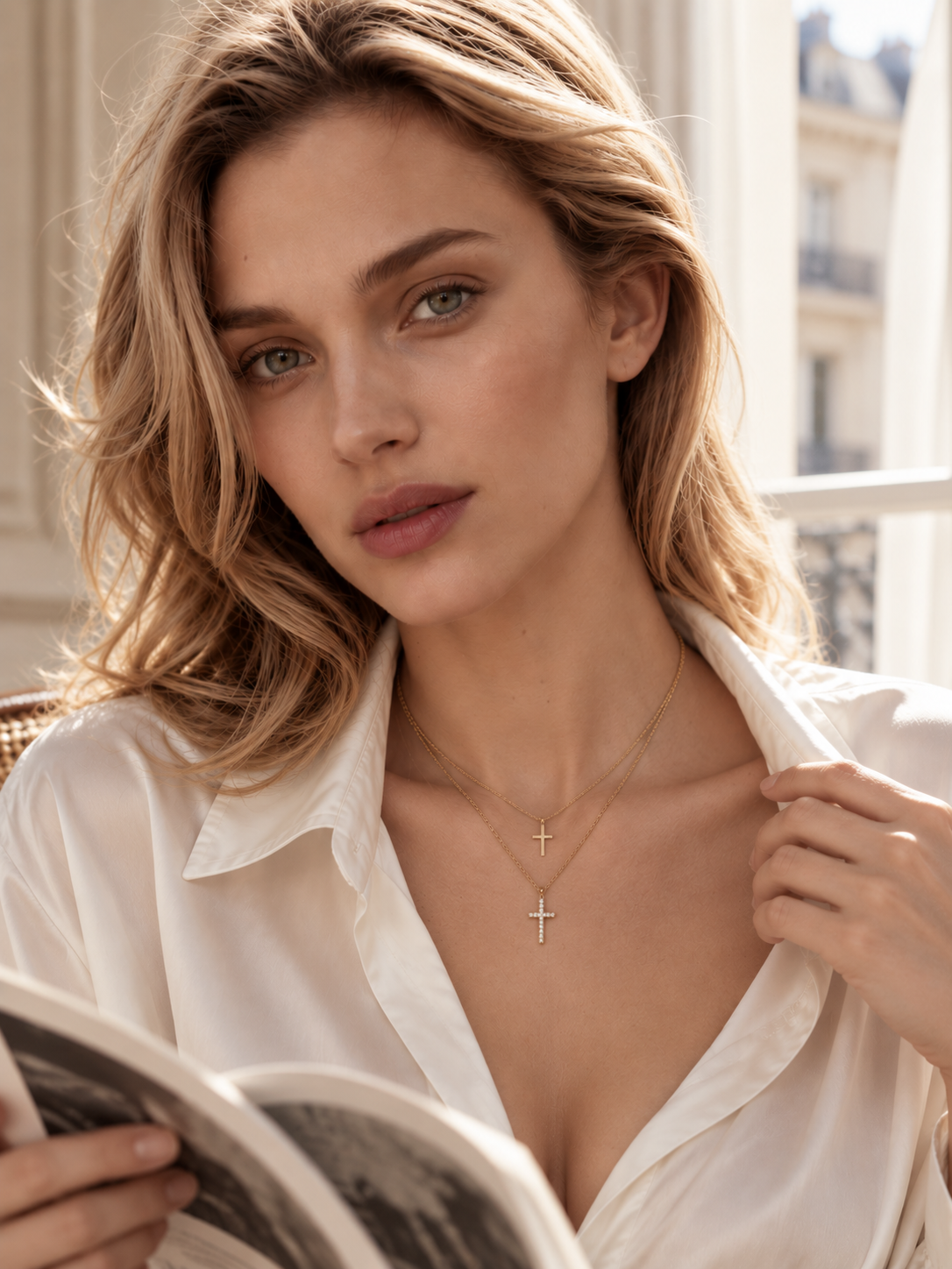 Golden Starlight Layered Cross Necklace