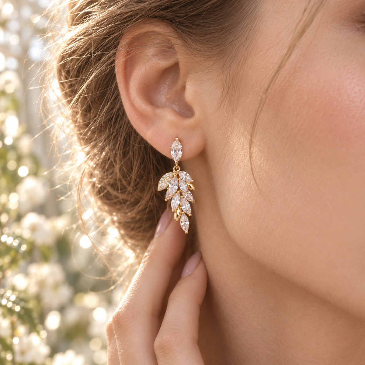 Golden Starlit Leaf Earrings
