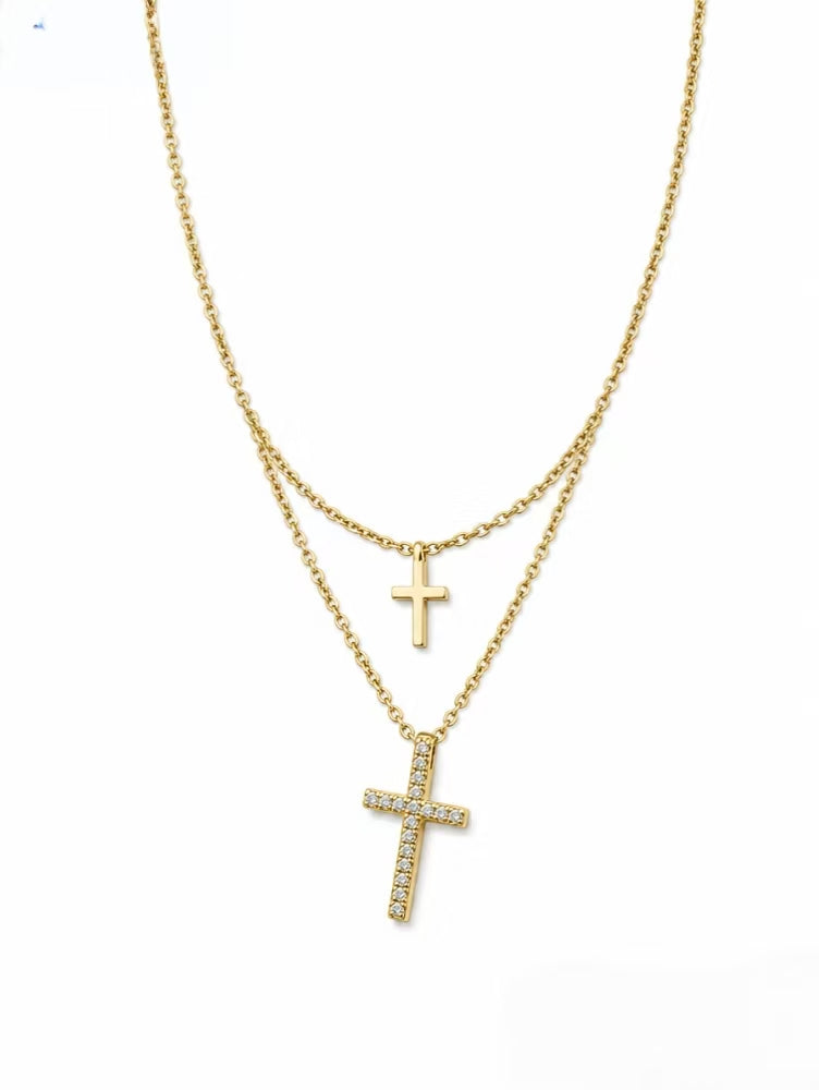Golden Starlight Layered Cross Necklace