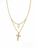 Golden Starlight Layered Cross Necklace